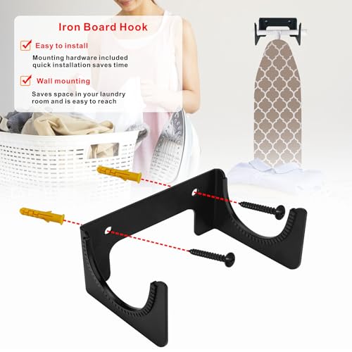 Wall-Mounted Ironing Board Holder - Space-Saving Design in Black