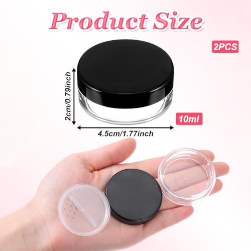 2PCS Travel Loose Powder Container 10ml Refillable Makeup Jar with Sifter