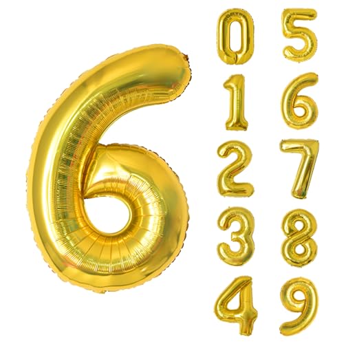 Keyali 40-Inch Gold Number 6 Foil Helium Balloon for Birthday Party and Celebration