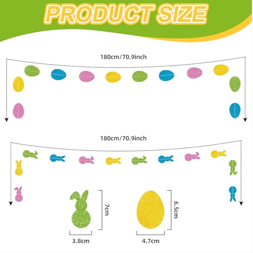 Easter Bunny and Egg Garland Decorations - 4.9FT Glitter Party Banner 2-Pack