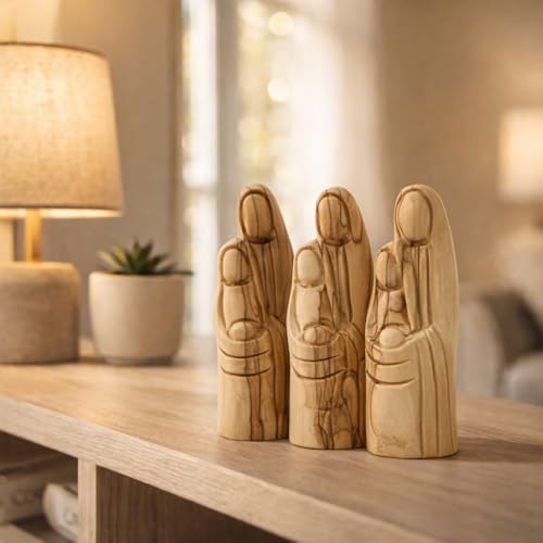 Olive Wood Nativity Set Holy Family Hand Carved Christian Christmas Decor Small Manger Scene