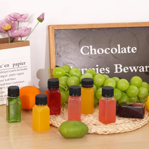 Moretoes 2oz Plastic Ginger Shot Bottles - 14 Pack Leak-Proof Juice Containers