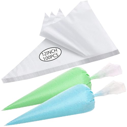 12-Inch Disposable Piping Bags - 100 Pack Non-Slip Icing Bags for Cake Decorating