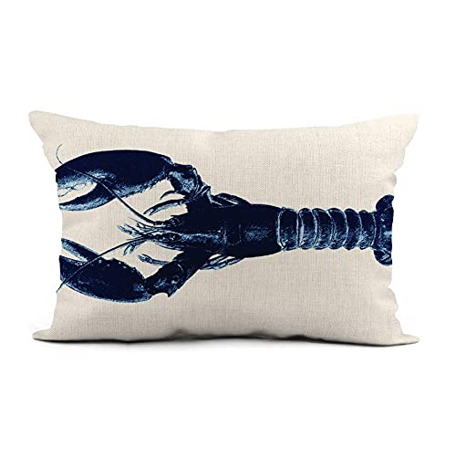 Navy Blue Lobster Throw Pillow Cover 12x20 Inch - Nautical Home Decor
