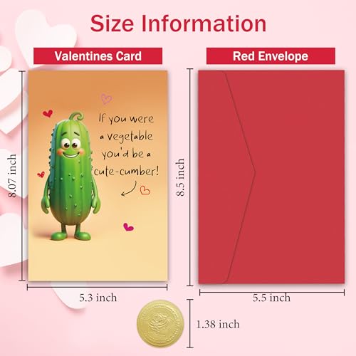 Funny Punny Valentine's Day Card - Cute-cumber Greeting Card for Him and Her