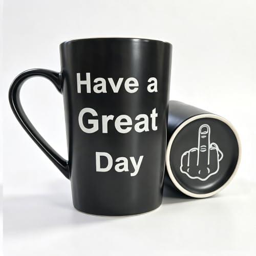 Funny Black Mug with Middle Finger Surprise - 15 oz - Variation of THIS listing