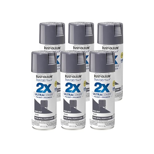 Rust-Oleum Painter's Touch 2X Ultra Cover Spray Paint, Gloss Dark Gray, 12 oz, 6-Pack