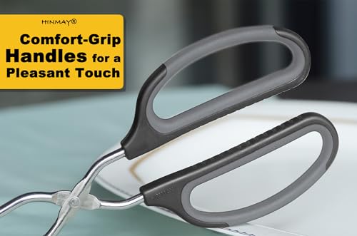 HINMAY 10-Inch Stainless Steel Scissor Tongs with Black Handle