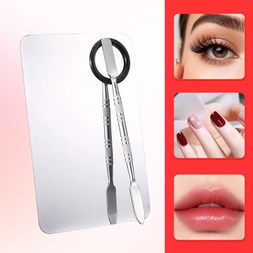Apojgitn 2 Set Metal Makeup Mixing Palette with Spatula Stainless Steel