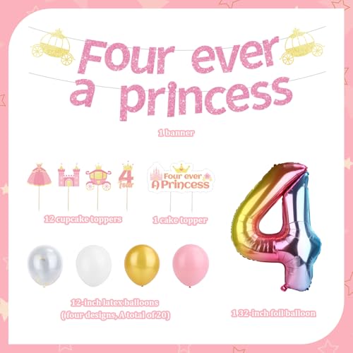 Princess Birthday Decorations Kit for 4-Year-Old Girls - 35 Pcs