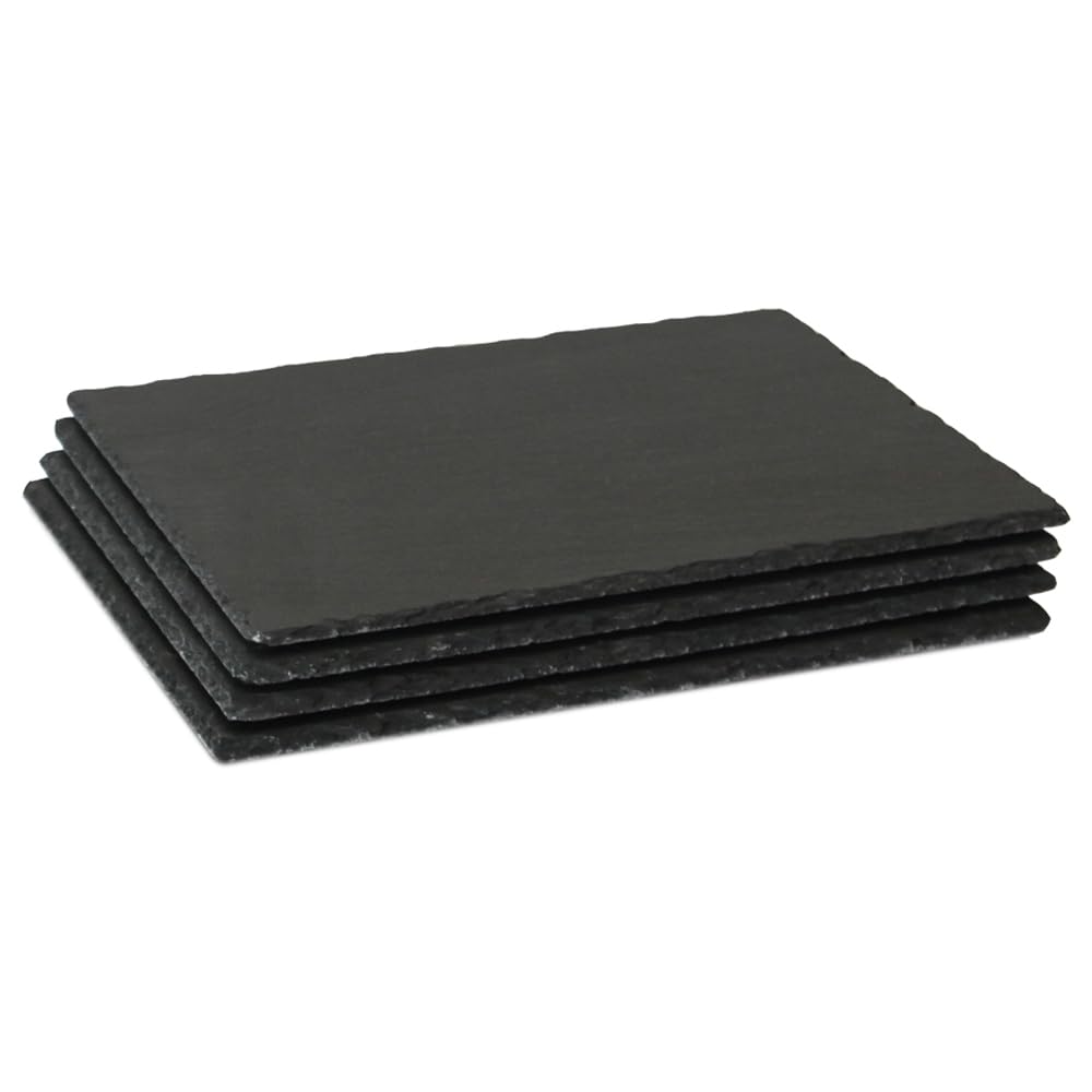 GDYIHANG 15 x 10 inch 4-piece set of slate cheese board, natural black slate cooked food board, dining tray, display blackboard, used for sushi, parties, gifts, meat, appetizers, laser engraving.
