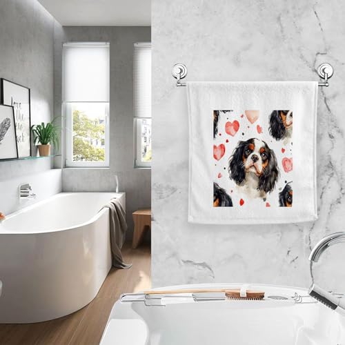ALAZA Cotton Hand Towel Cute Cavalier King Charles Dog Heart Bathroom Decor