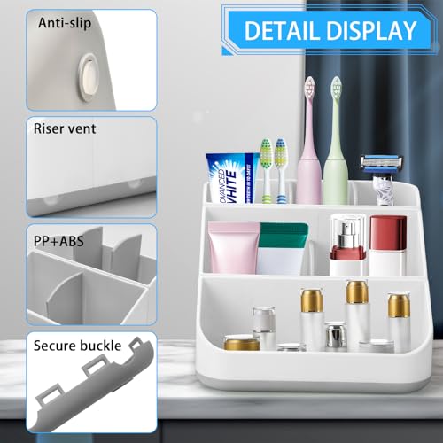 Multi-Functional Bathroom Toothbrush Holder with 6 Slots - Grey