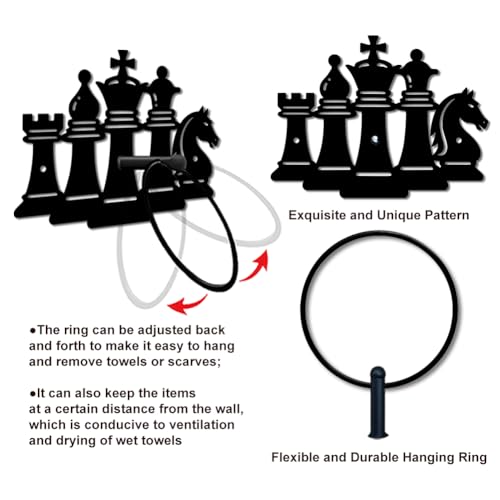 Chess Piece Metal Towel Ring - Wall Mount Vintage Black Hand Towel Holder