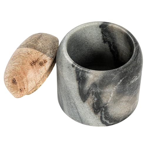 Marble and Mango Wood Pinch Pot Canister with Lid - Grey & Natural