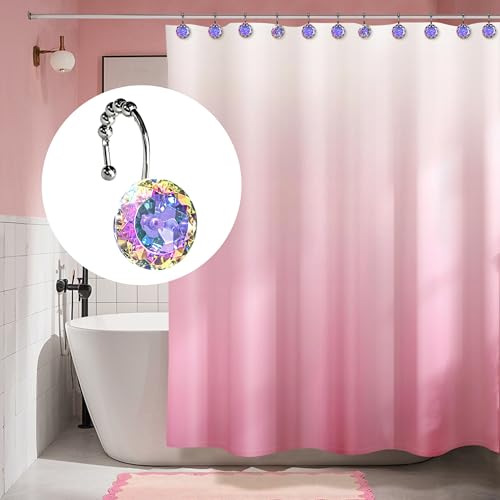Sunlit Crystal Ab Round Diamond Shower Curtain Hooks - 12 Pack