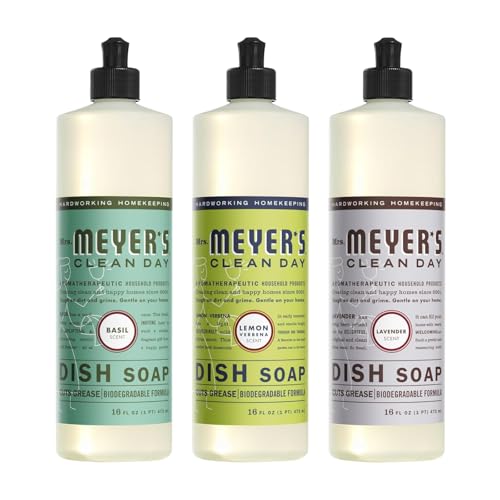 Mrs. Meyer's Liquid Dish Soap Trio, 16 oz Bottles - Lemon, Lavender, Basil