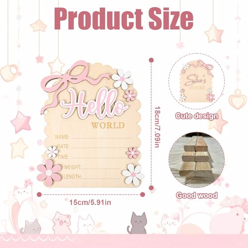Hello World Newborn Announcement Sign - Double-Sided Baby Welcome Board with Bow & Daisy
