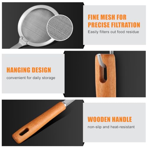 2-Piece Stainless Steel Fine Mesh Skimmer Spoon Set with Wooden Handle