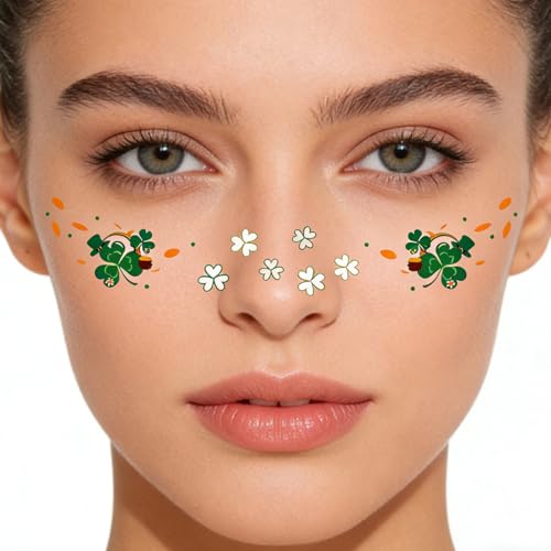 St. Patrick's Day Temporary Tattoos - 8 Pcs Shamrock & Green Freckles