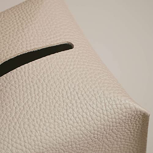 OLETHA Square Tissue Box Cover - Light Taupe Faux Leather Holder
