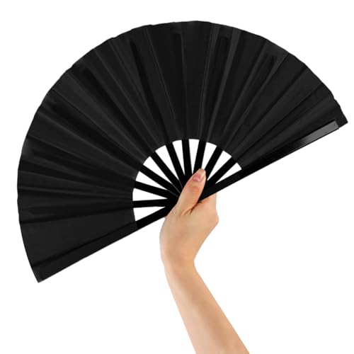 Large Black Folding Fan for Dance, Festivals & Parties