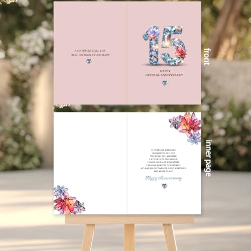 15th Wedding Anniversary Card 7x5 Inch Thick Greeting Card for Husband Wife