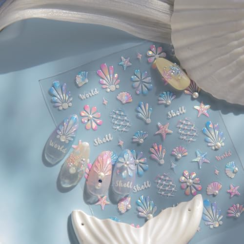 SHUXILIN 5D Summer Ocean Nail Stickers Self-Adhesive Starfish Seashell Decals