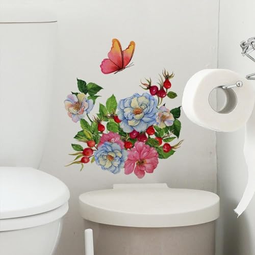 Botanical Flower & Butterfly Toilet Lid Stickers - Removable Vinyl Decor