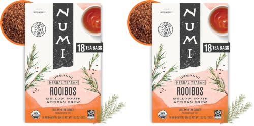 Numi Organic Rooibos Tea - 18 Herbal Tea Bags, Caffeine Free, Pack of 2 - Small Batch Organic South Africa