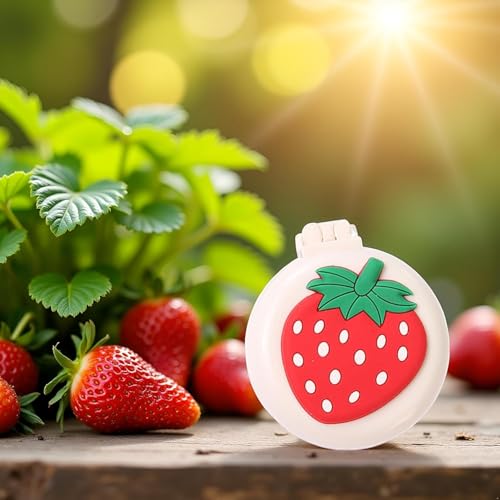 Strawberry Travel Hair Brush, Folding Round Massage Brush with Mini Mirror