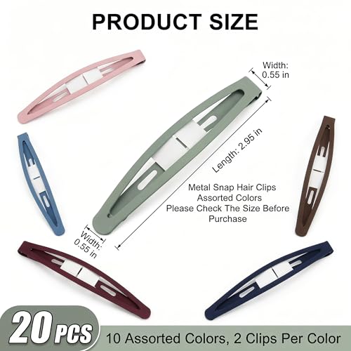 CIZITBE 20 PCS Metal Snap Hair Clips - Colorful Barrettes for Thick and Thin Hair