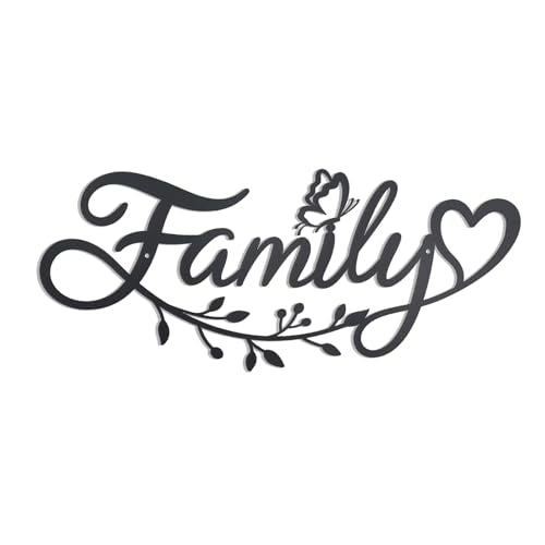 OYEFLY Metal Family Wall Art Decor - 14.5-Inch Black Metal Wall Sign