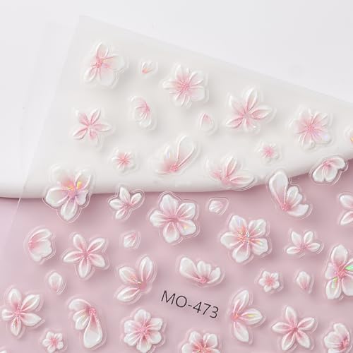 Umillars 5D Embossed Floral Nail Stickers - 6 Sheets Self-Adhesive Flower Nail Decals for DIY Manicure