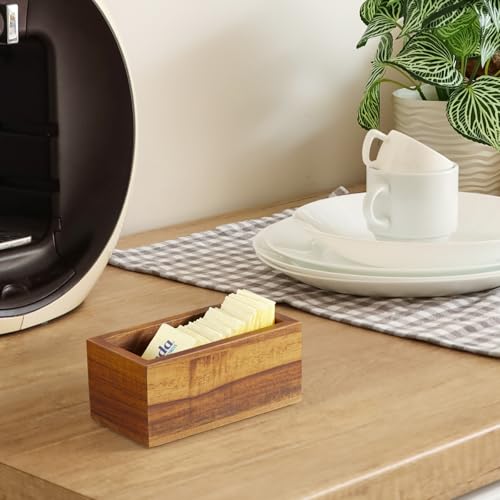 BWODYAY Acacia Wood Sugar Packet Holder - Coffee Bar Condiment Organizer