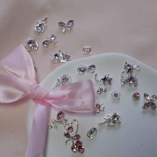AMLAVIFISH 28PCS 3D Nail Charms & Gems Set - Y2K Bow & Heart Designs