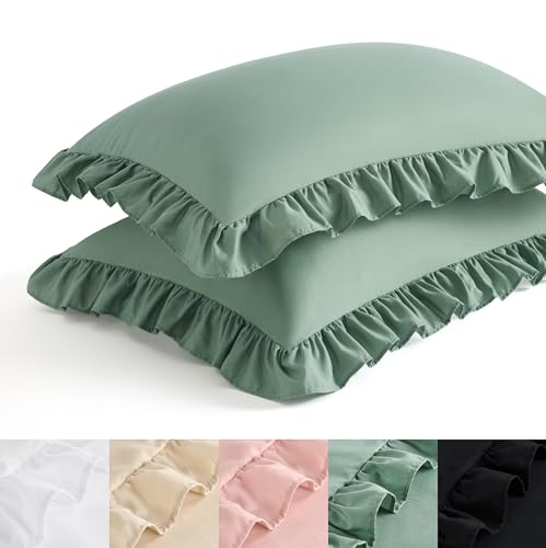 Bedsure Sage Green Ruffle Pillow Cases Set of 2 | 20" x 26"
