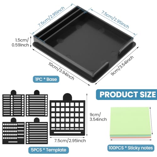 LORGVEXN Sticky Note Holder with 5 Stencils - 3x3 Office Memo Dispenser Black