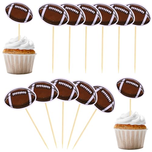 40pcs Rugby Ball Cupcake Toppers - Sports Themed Cake Decorations