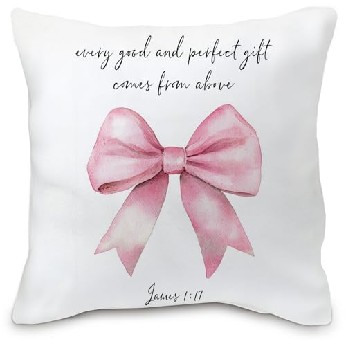 Christian02 Coquette Pink Bow Pillow Cover 18x18 - Flannel Decorative Cover for Girls Room