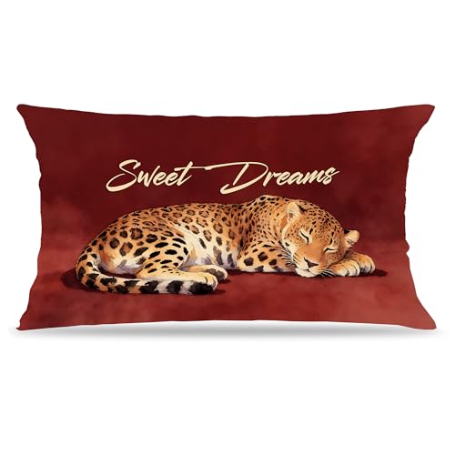 Burgundy Cheetah Pillow Cover 12x20 - White-Leopard Variant