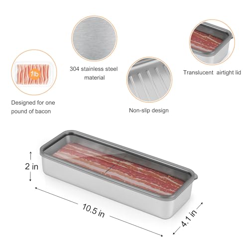 Verveia Stainless Steel Bacon Container - Airtight Fridge Storage Box