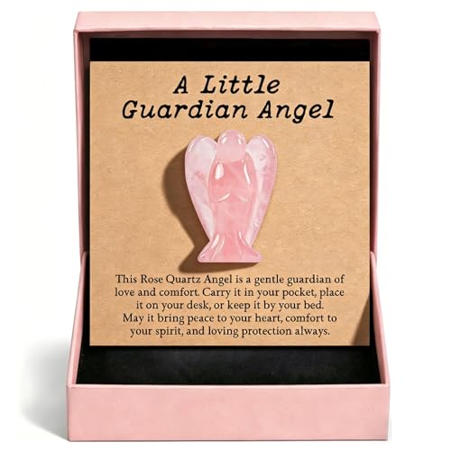LIMGUVK Rose Quartz Angel Gift for Women, Mini Healing Crystal Keepsake - Small Guardian Decor for Desk & Bedside