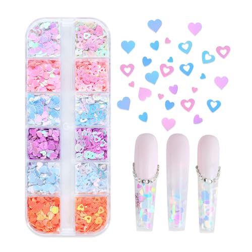 Heart Nail Sequins 12 Grids Holographic Glitter Nail Art Decorations