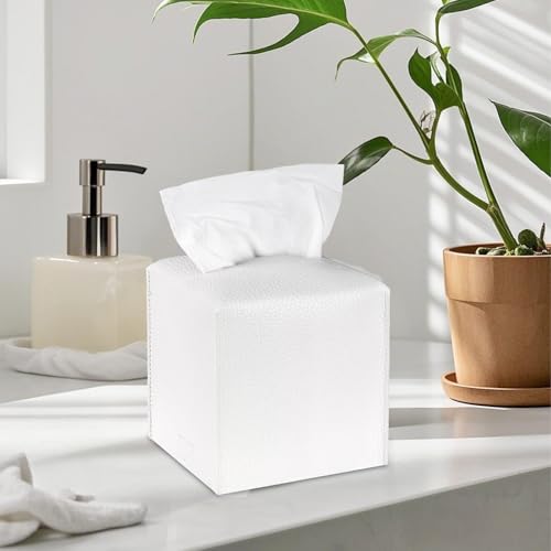 LIVESO PU Leather Tissue Box Cover - 2 Pack Beige & White