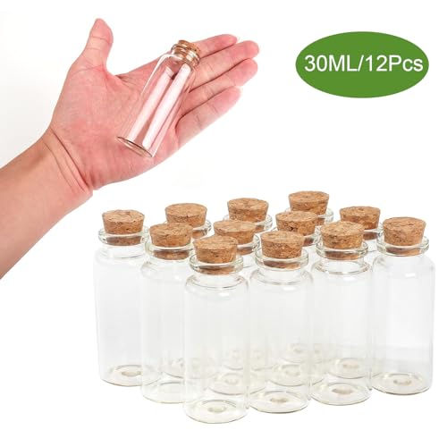30ml Glass Bottles with Cork Stoppers - 12 Pcs DIY Mini Vials