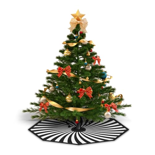 36-Inch Octagonal Halloween & Christmas Tree Skirt - Black White Swirl