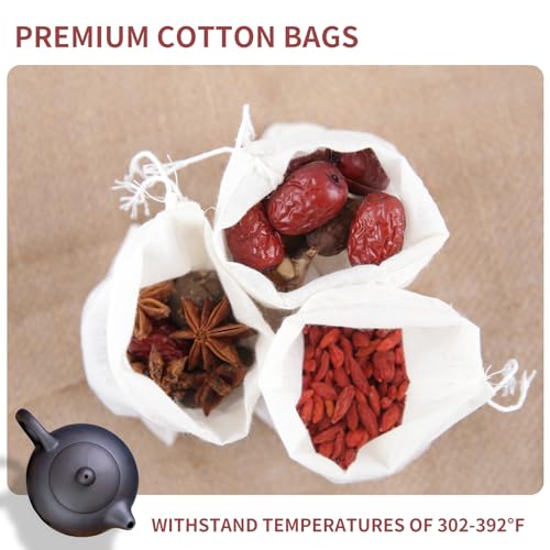 50pcs Natural Muslin Spice Bags 3x4in - Reusable Cooking Filter