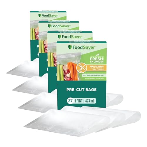 FoodSaver Pint Pre-Cut Vacuum Seal Bags, Easy Use, 108 Count (4 Packs of 27)