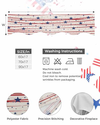 4th of July Fireplace Scarf 90x17 Inch - Patriotic Stars & Stripes